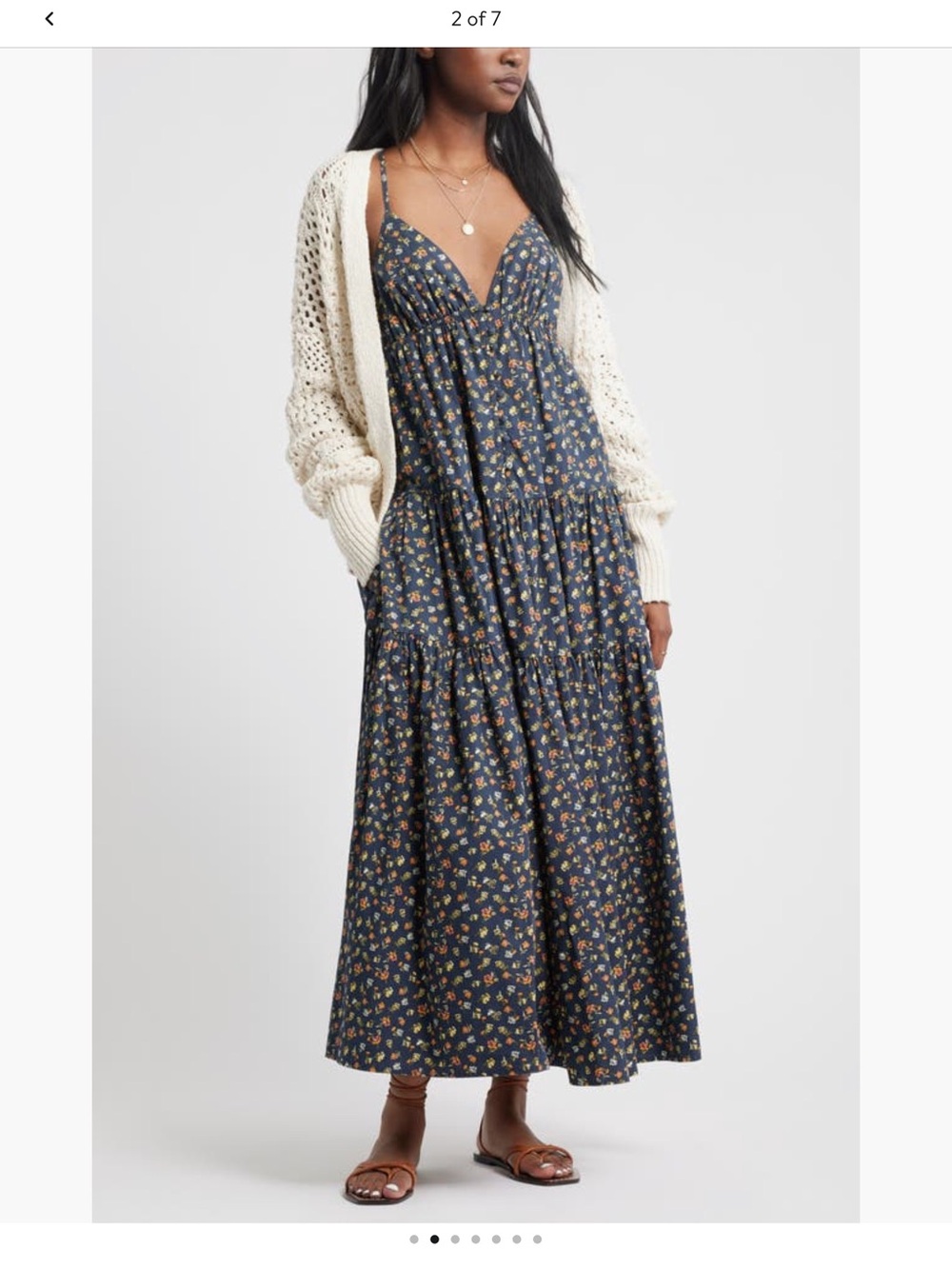 Treasure & Bond Navy Floral Maxi Dress with Strappy Back Detail size L